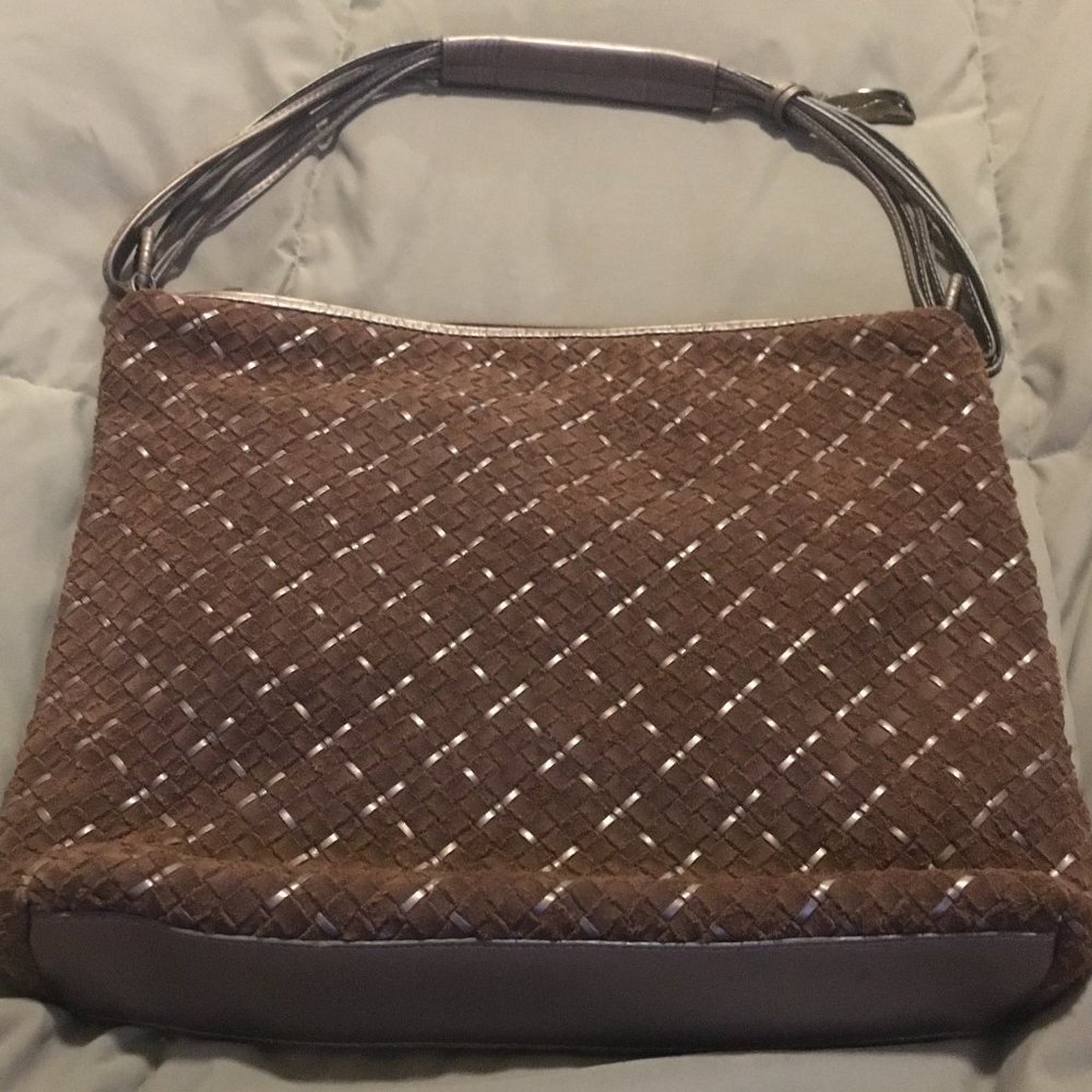 brown leather woven bag